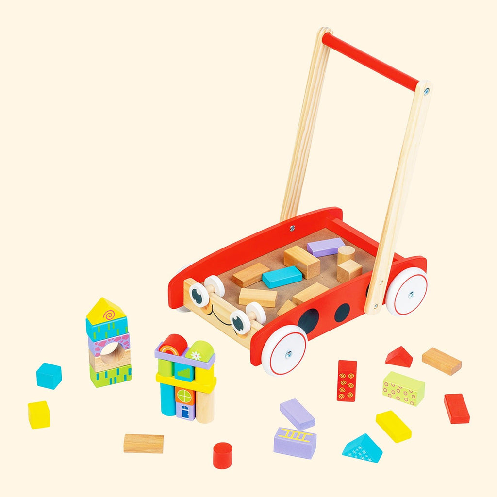 CHARIOT DE MARCHE COCCINELLE ET CUBES EN BOIS - Bébé Nido