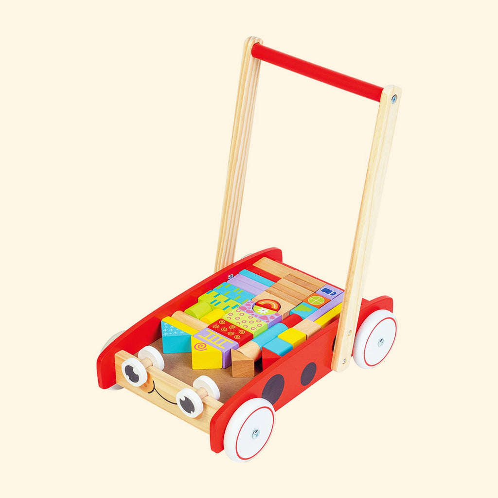 CHARIOT DE MARCHE COCCINELLE ET CUBES EN BOIS - Bébé Nido
