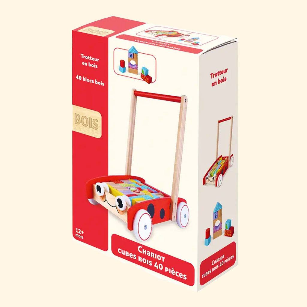 CHARIOT DE MARCHE COCCINELLE ET CUBES EN BOIS - Bébé Nido