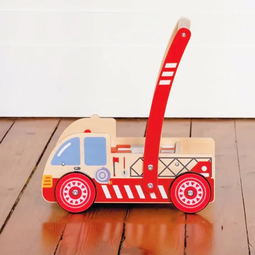 CHARIOT DE MARCHE POMPIER ET CUBES DE CONSTRUCTION EN BOIS - Bébé Nido