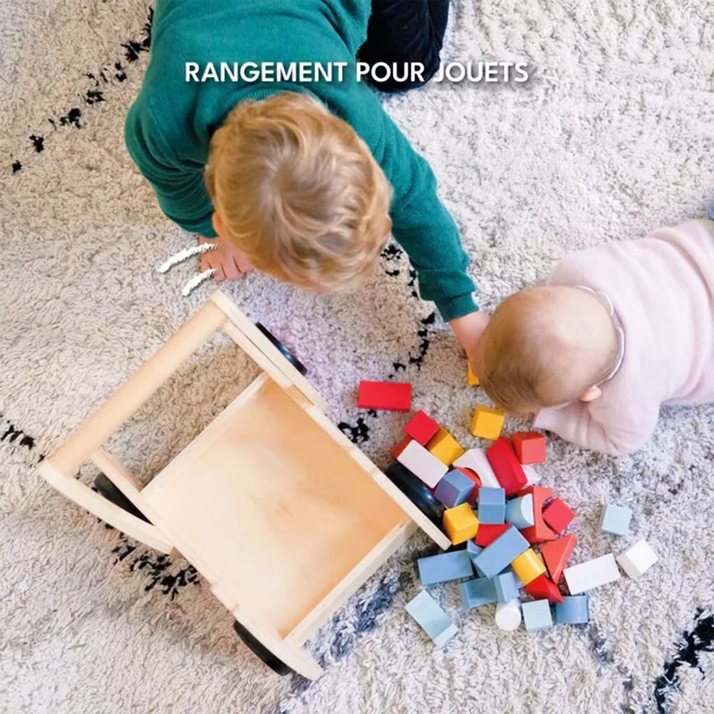 CHARIOT DE MARCHE POMPIER ET CUBES DE CONSTRUCTION EN BOIS - Bébé Nido